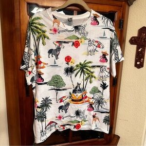 White Tropical Print English bulldog Jerzees T shirt M. Frenchie